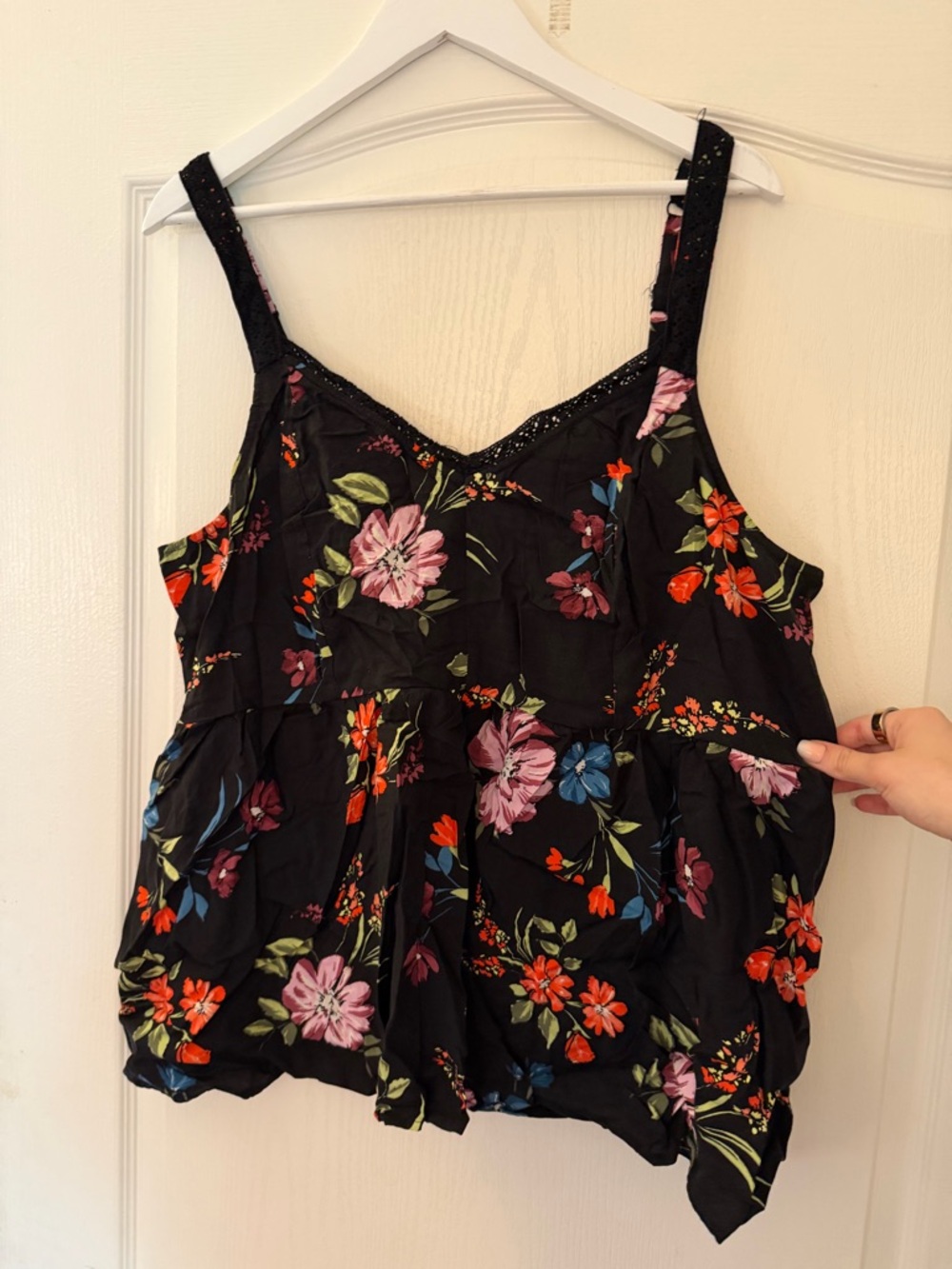 torrid Black Floral Peplum Camisole with Pink & Orange Blooms